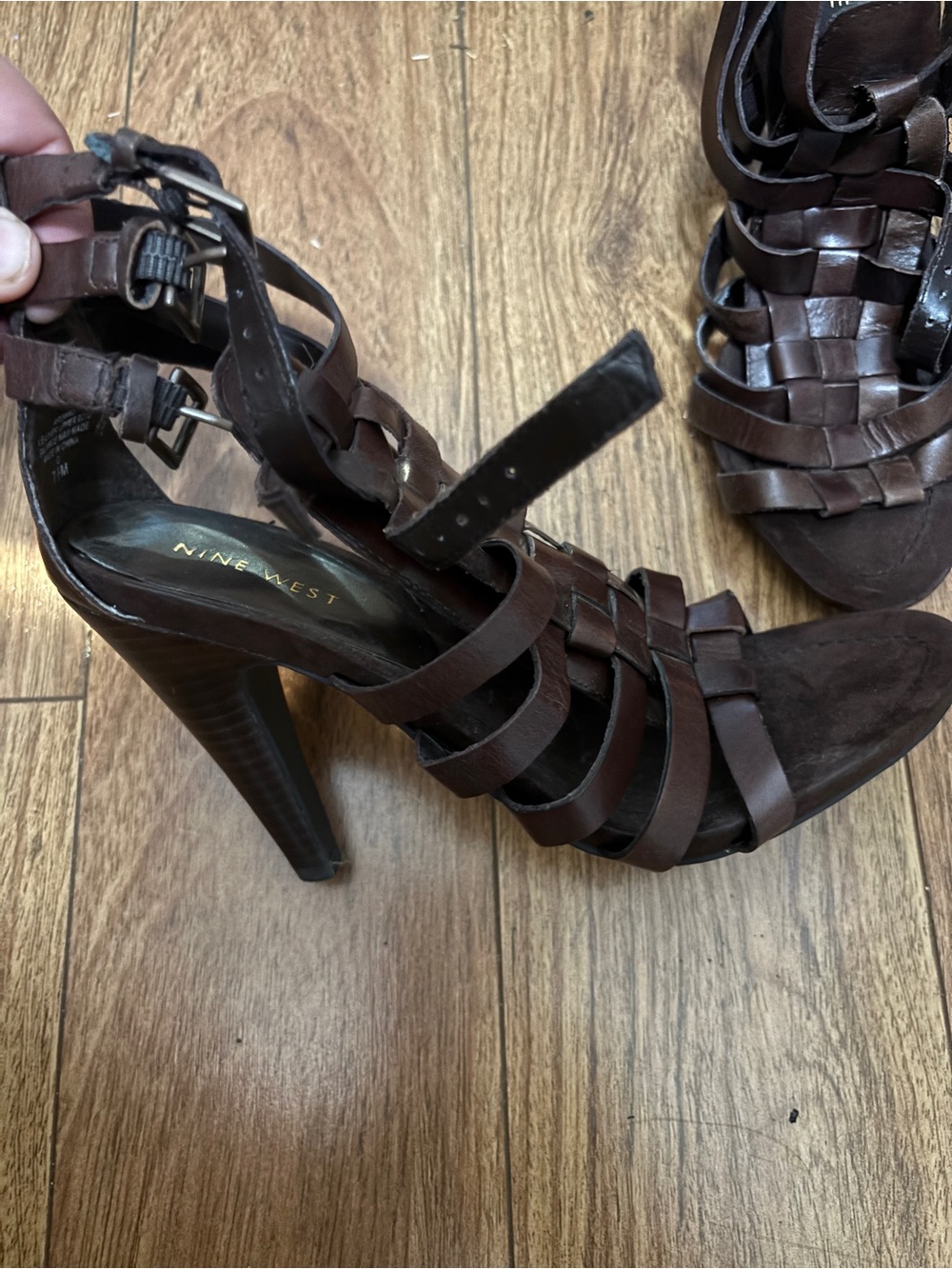 Nine West Dark Brown Woven Strappy High Heels
